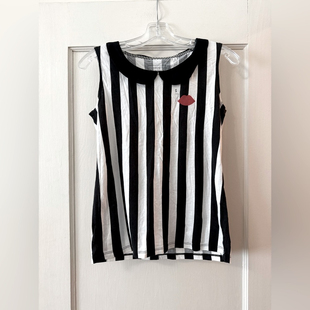 Uniqlo x Lulu Guinness | Striped Sleeveless Top with Red Lips Graphic - Size S